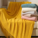 Axyaa Yellow Knitted Textured Throw Blanket - Soft Cozy Decor for Couch, Sofa, Bed