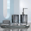 Axya Crystal Bathroom Kit: Soap Bottle, Pump Dispenser, Soap Dish, Toilet Storage Bin