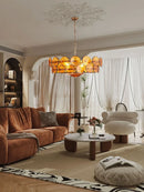 Axyaa Gold Led Ceiling Chandelier: Trendy French Glass Art Lighting for Living Room