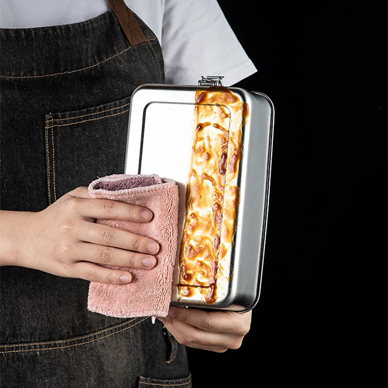 Axyaa Stainless Steel Square Bento Box with Lock Clip - Large Capacity