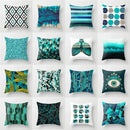 Axyaa Teal Blue Flower Leaves Pattern Pillow Case for Home Decor