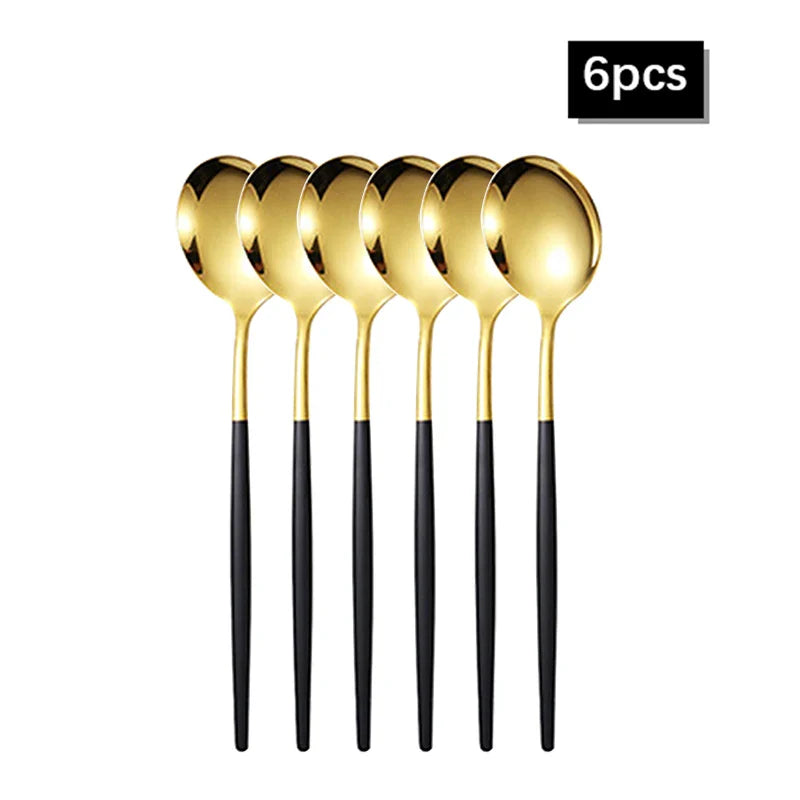 Axyaa Gold Western Tableware Set: 6pcs/30pcs Stainless Steel Knife, Fork, Spoon