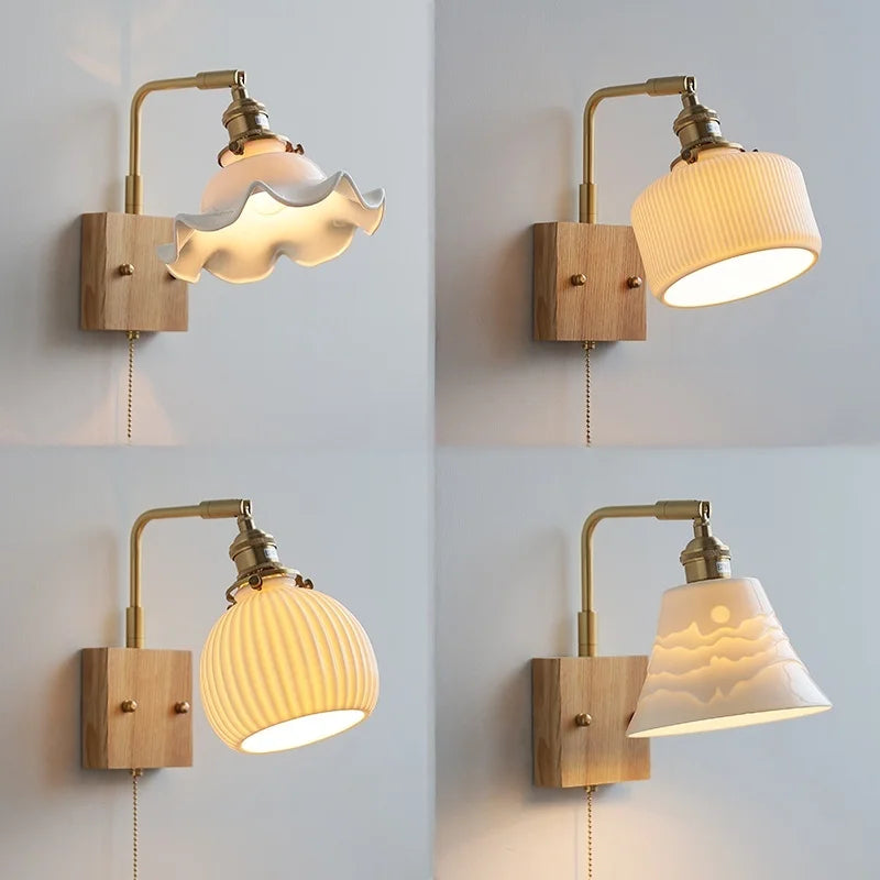 Axyaa White Ceramic LED Wall Lamp, Warm Light, Nordic Modern Round Flower Shade
