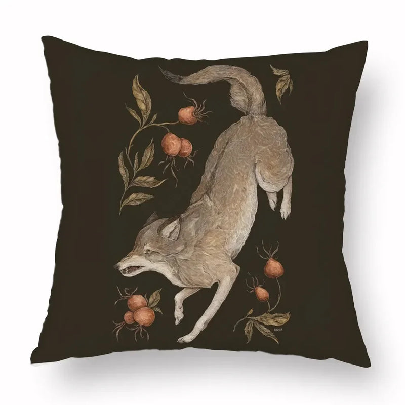 Axyaa Retro Flower Fox Pillowcase in Peach Skin Velvet.