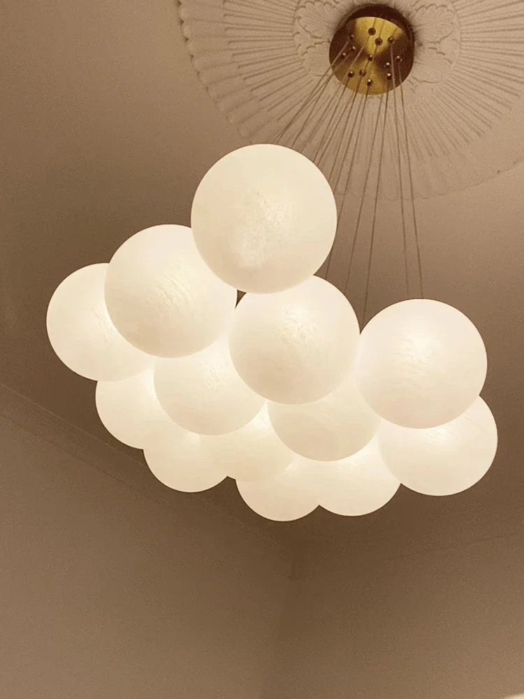 Axyaa White Glass Ball Chandelier Ceiling Modern Minimalist Hanging Lamp