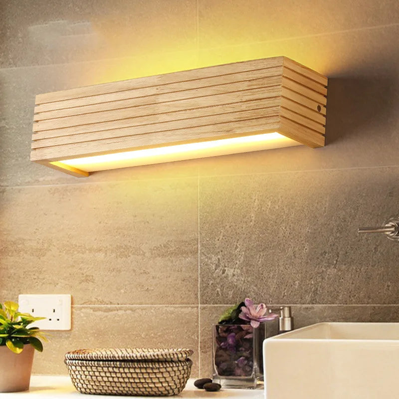 Axya Wood Stripe Mirror Lamp with Acrylic Lampshade for Bathroom and Dressing Table