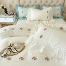 Axyaa Pink Lace Gauze Bedding Set - Elegant Princess Style Queen Duvet Cover