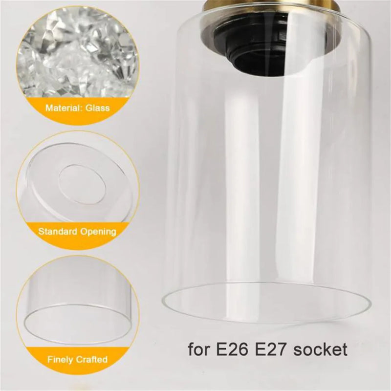 Axyaa Clear Glass Cylinder Lamp Shade for E27 Chandelier Table Wall Vanity Lamp