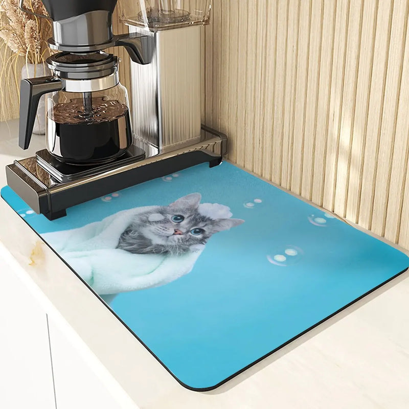 Axyaa Cute Cat Pattern Non-Slip Diatomaceous Earth Placemats Mats