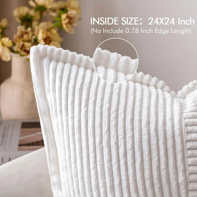 Luxury Cream White Corduroy Cushion Cover 45x45 - Axyaa Signature Collection