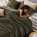 Axyaa Dark Green Velvet Striped Queen Quilt - Lightweight & Pet-Friendly