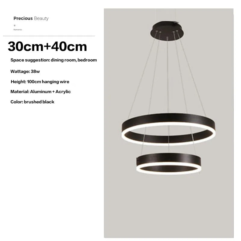 Axyaa Black LED Ring Chandelier Ceiling Light, Modern Circular Pendant for Kitchen, Living, and Dining Rooms.
