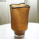 Axyaa Black Edge Glass Vase with Artificial Flowers for Chic Desk Decor