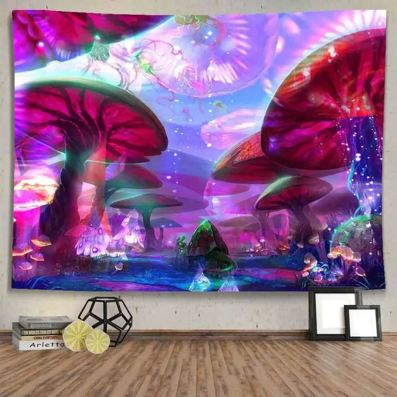 Axyaa Psychedelic UV Wall Tapestry: Skull Mushroom Witchcraft Art - Beautiful Decor