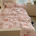 Axyaa Lace Printed Milk Fleece 4-Piece Set, Winter Coral Fleece, Thick & Warm