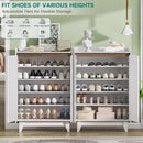 Axyaa White Fluted 5-Tier Shoe Cabinet, Adjustable Shelves, 43.7”H Tall Shoe Storage
