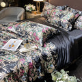 Axyaa Floral Silk Bedding Set Duvet Cover Sheet Pillowcase Luxury Soft Bedsheet