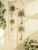 Tropical Coconut Tree Tasseled Tapestry by Axyaa - Natural Linen Beach Decor