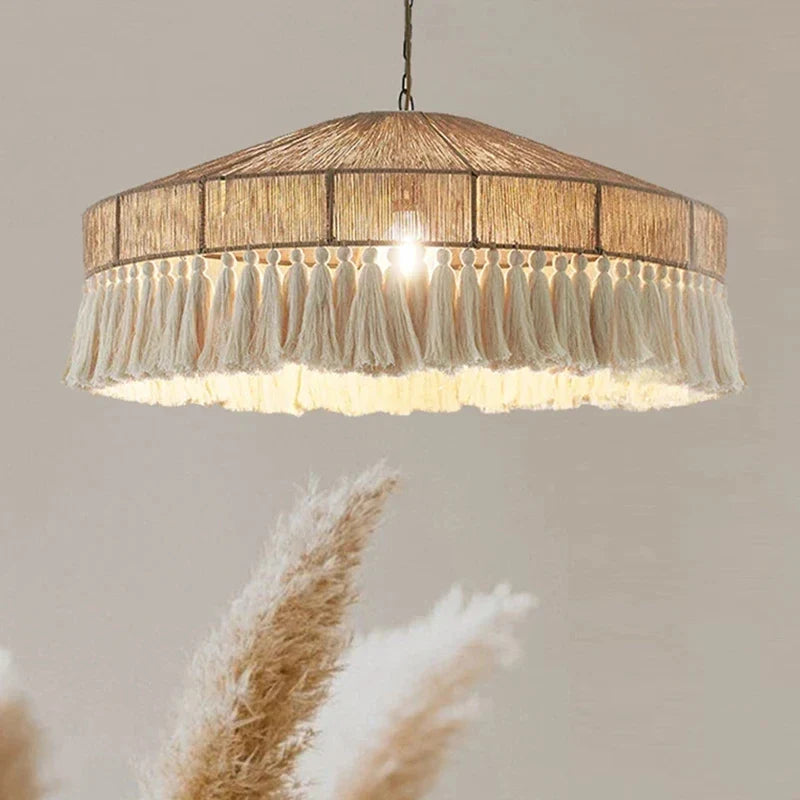 Axyaa Retro Hemp Rope Pendant Lights with Tassel, Hand-woven for Bedroom and Dining Room