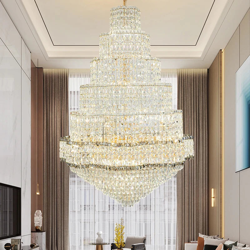 Axyaa Rotating Crystal Chandelier for Duplex Villa, Hotel, or Home - Luxury Stair Lighting