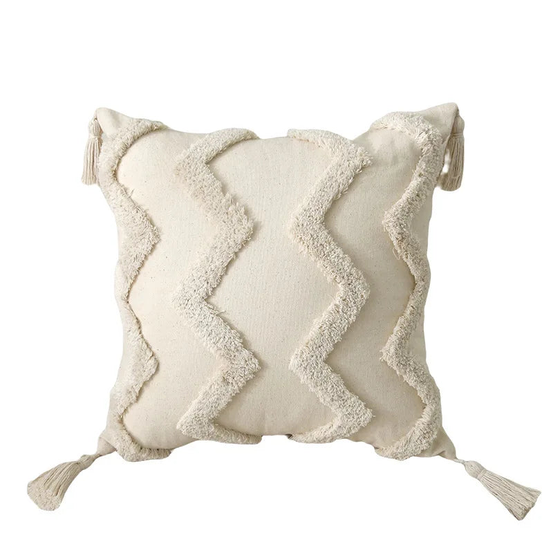 Axyaa Cotton Tufted Cushion Cover: Retro Living Room Decor Pillowcase
