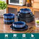 Axyaa 36PC Black Blue Reactive Glaze Dinnerware Set with Vertical Edge