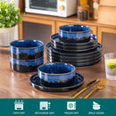 Axyaa Black Blue Reactive Glaze Dinnerware Set with 12/24/36 Piece Vertical Edge Plates and Bowls