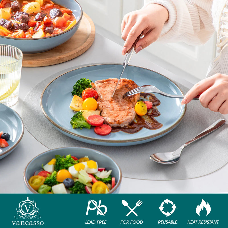 Axya Ceramic Glaze Tableware Set - 16/32 Piece for 4/8 Person - 4 Colors