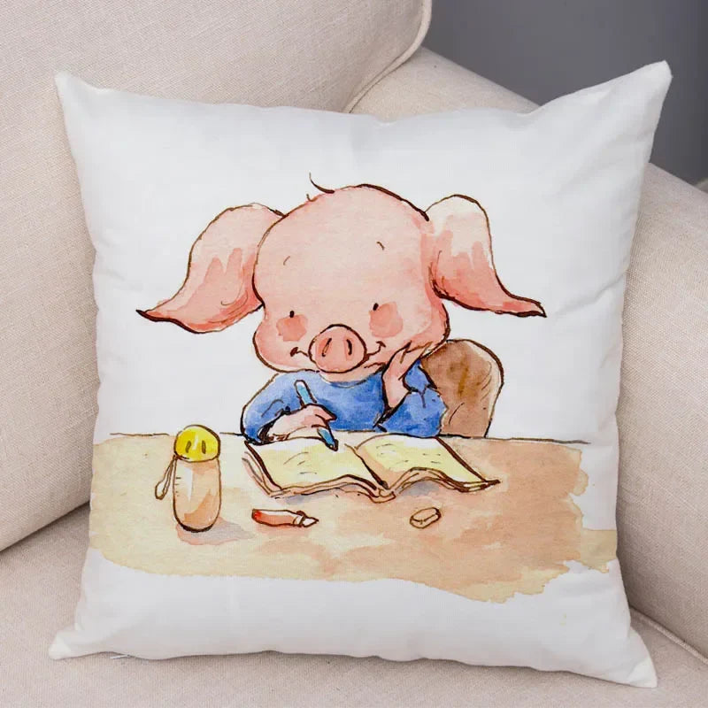 Axyaa Cartoon Pig Cushion Cover 45x45cm Super Soft Short Plush Pillowcase