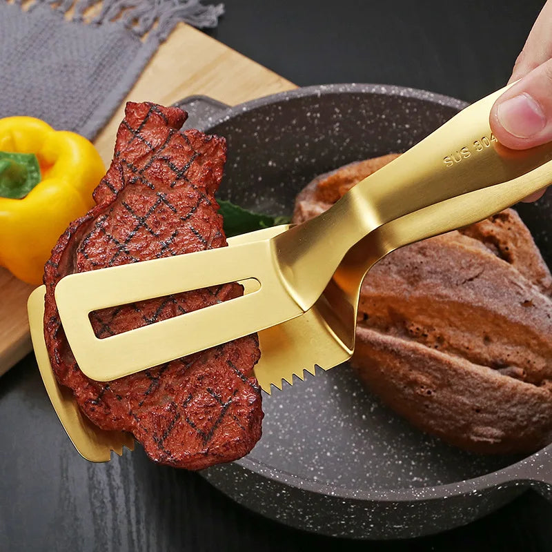 Axyaa Stainless Steel Steak Frying Spatula & Tongs Set for Home Kitchen