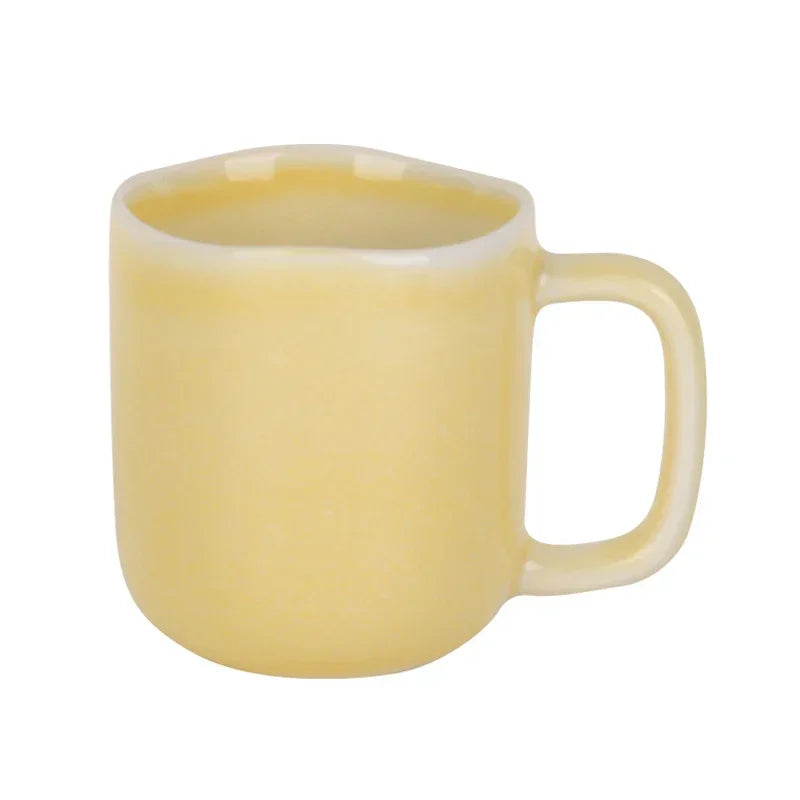 Axyaa 440ml Ceramic Coffee Mug with Handle, Solid Color Irregular Cup Home Breakfast Oat Cup