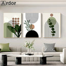 Axyaa Geometric Line Art & Green Plants Canvas Prints