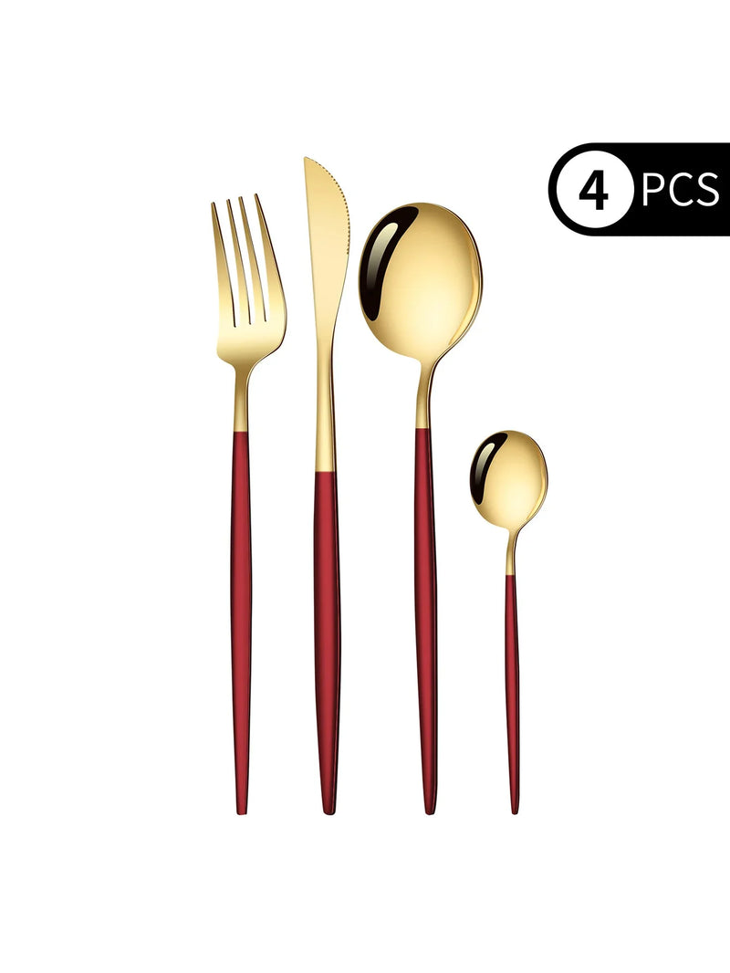 Axyaa 4-Piece Black Gold Stainless Steel Cutlery Set