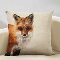 Axyaa Fox Linen Pillowcase - Nordic Animal Theme Decorative Cushion Cover 45x45cm