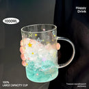 Axyaa 1000ML Glass Measuring Cup with Lid, Handle & Scale - Clear, Multifunction, Home Kitchen Mug