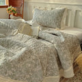 Axyaa Vintage Flower Print Quilted Bedspread Set with Ruffle Pillowcase