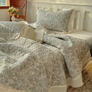 Axyaa Vintage Flower Print Quilted Bedspread Set with Ruffle Pillowcase