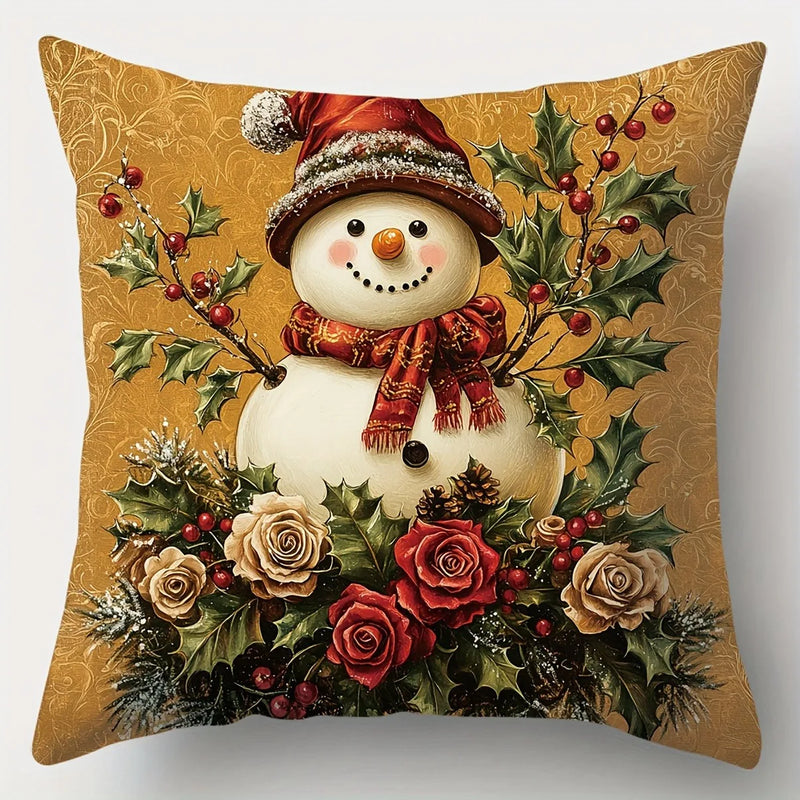 Axyaa Christmas Santa Snowman Pillowcase - Festive Sofa Cushion Cover