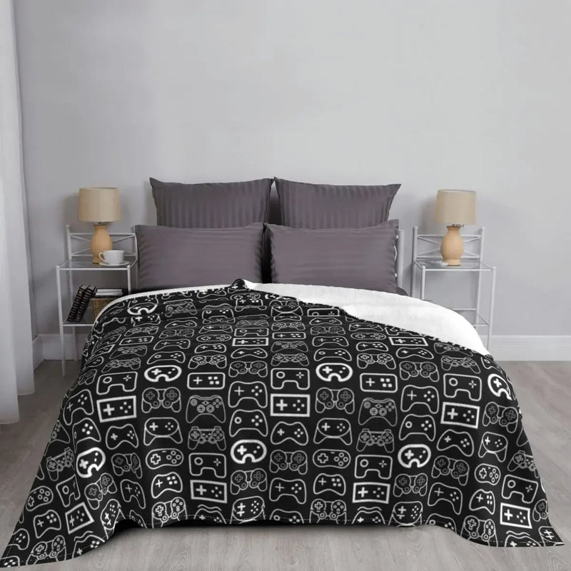 Axyaa White & Black Gaming Controllers Variant Throw Blanket