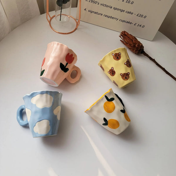 Axya Irregular Wavy Tulip Coffee Mug with Clouds Handle for Children's Breakfast