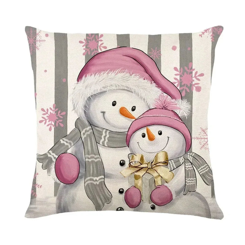 Christmas Party Pillowcase with Santa Claus & Snowman Print for Home Decoration by Axyaa.