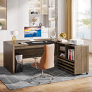 Axyaa Executive L-Shaped Desk with Mobile File Cabinet and Storage Shelves