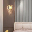 Axyaa Luxury Gold Smoky Gray Crystal Wall Sconce - Modern LED Bedside Light