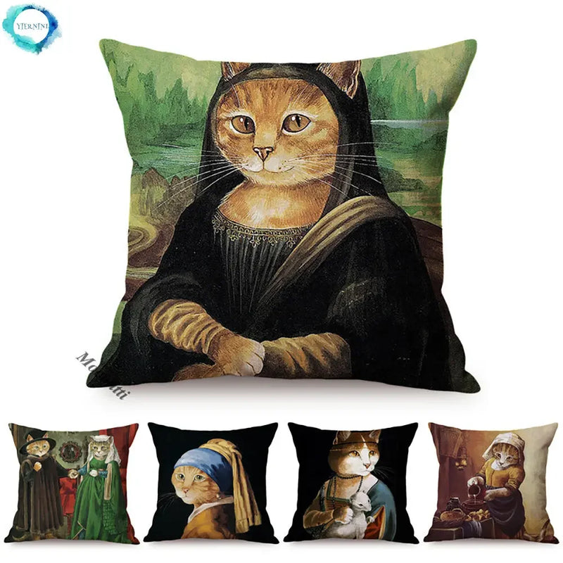 Axyaa Cat Portrait Nordic Art Pillow Cover