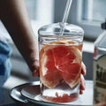 Axyaa Can Glass Set with Dome Lids, Glass Straw, 450ML Capacity