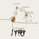 Axyaa Vintage LED Wall Lamp Swing Long Arm Loft Glass Copper Light for Bedroom