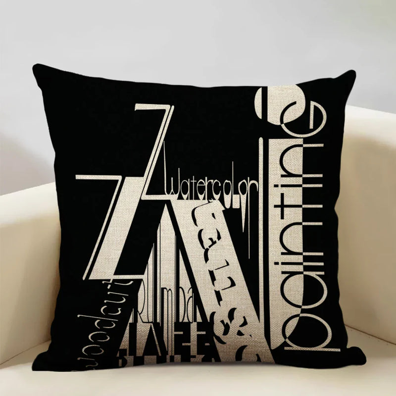 Axyaa Black White Yellow English Letter Design Linen Pillowcase 45x45cm