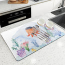 Axyaa Absorbent Kitchen & Bathroom Draining Mat - Quick Dry, Anti-Slip Octopus & Shark Dish Mats
