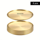 Axyaa Gold Stainless Steel Round Shallow Tray Plate Set for BBQ, Camping, Picnic