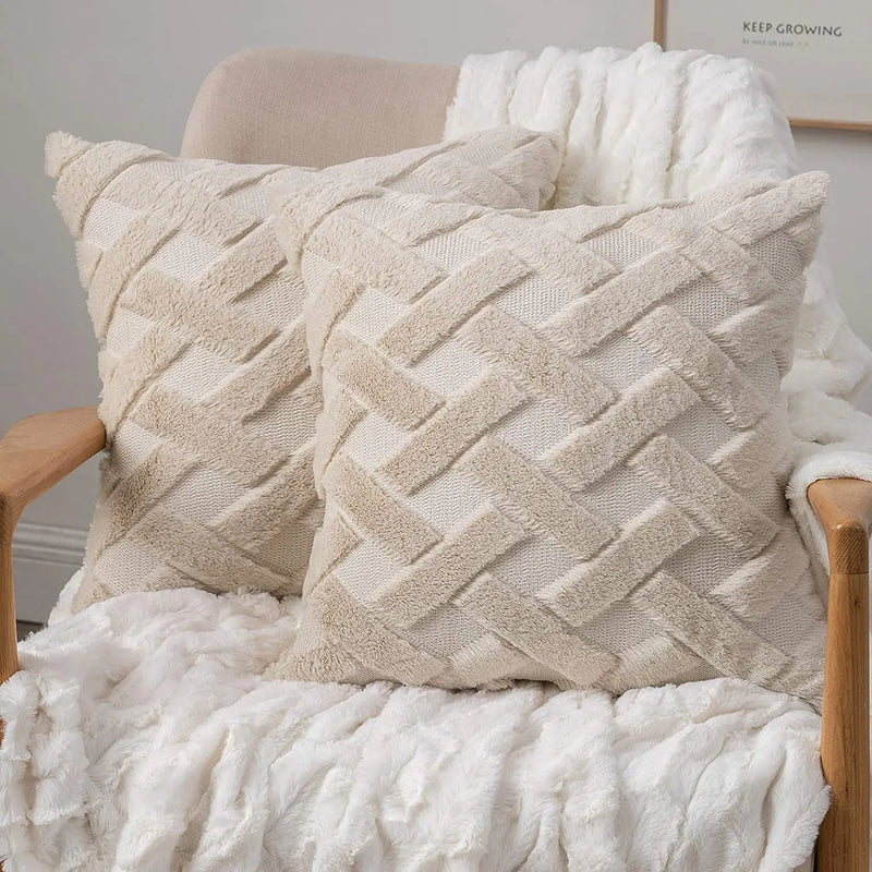 Rustic Embroidered Faux Wool Pillowcase for Sofa Living Room by Axyaa